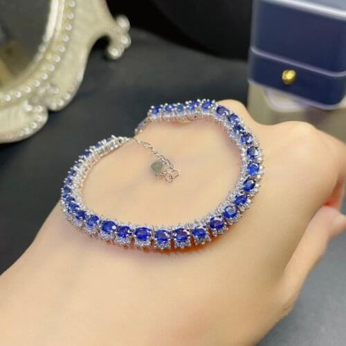 Natural Sapphire Bracelet 3 * 4mm Luxury Style Non-burned Sapphire Precious Gems 925 Sterling Silver Bracelet