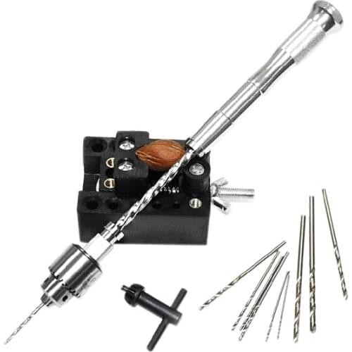 Semi-automatic Mini Hand Drill with 10 Twist Drills Chuck Clamping 0.3-4.0mm Reamer Pinhole Hand Drill