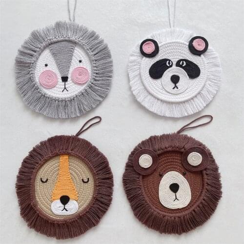 Nordic Handmade Woven Cartoon Lion/Tiger Wall Hanging Decorations Cotton Thread Weaving Animal Head Kids Room Nursery Ornament