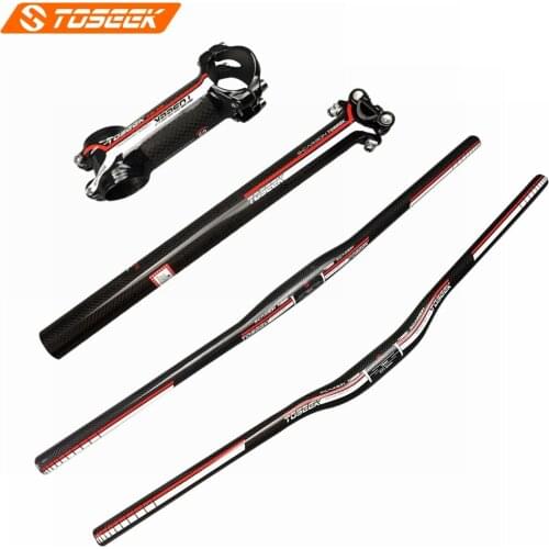 TOSEEK Red 3K Carbon Fibre Mountain Bike Handlebar Set Handlebar Stem seatpost Bicycles Accessories For Cycling MTB Parts