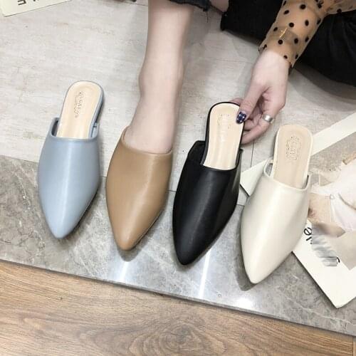 Pointed Toe Flats for Women, Casual Lazy Mules, Fashion Flat with Half Shoes