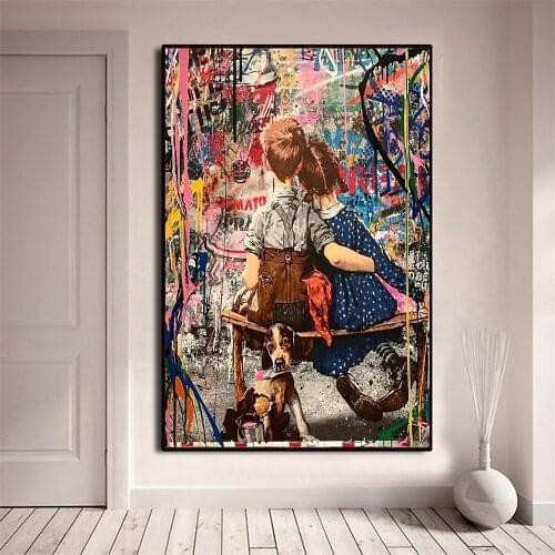 Graffiti Boy Girl Hugging Art Posters and Prints Wall Canvas Painting Graffiti Lover Art Picture for Living Room Home Decoration