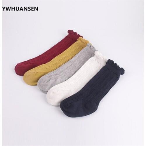 YWHUANSEN 1 Pair Unisex Baby Girl Boy Lace Knit Knee High Cotton Socks Spring Autumn Solid Color Long Socks Good Quality Medias