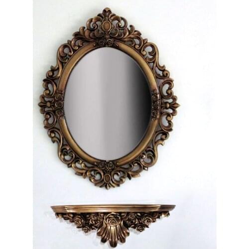 49cmx62.5cm European Retro Dressing Bathroom Mirror,Wall Hanging Mirror Rack mirror with Shelf