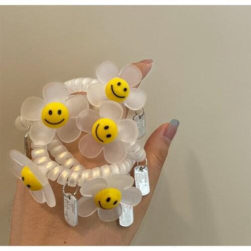Smiley sunflower Spiral Hair Ties Telephone Wire Line For Women Fashion Elastic Hair Bands Scrunchies Hair Ring Hair Accessories