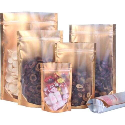 100Pcs/Lot Matte Aluminum Foil Gold Silver Stand Up Bag Zip Lock Self Seal Reusable Resealable Food Storage Packaging Pouches