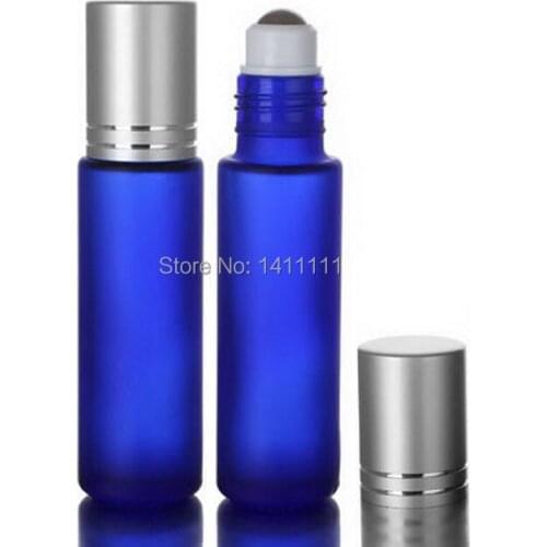 1000pcs 10ml Thick Frosted Blue Glass Roll On Essential Oils Bottle + Metal Roller Ball BY DHL FREE Shipping - Wholesale