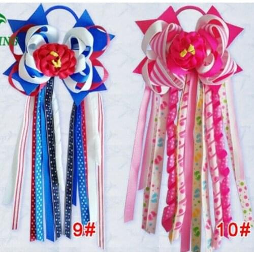 50 BLESSING Girl 4.5" Colorful Rose Ponytail Hair Bow Elastic Pony Streamers