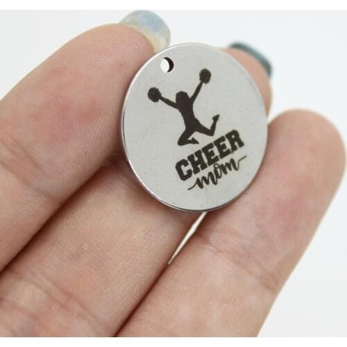 8Pcs/Lot-- 22mm Cheer Mom Stainless Steel Laser Engraved Disc Message Charm Pendant