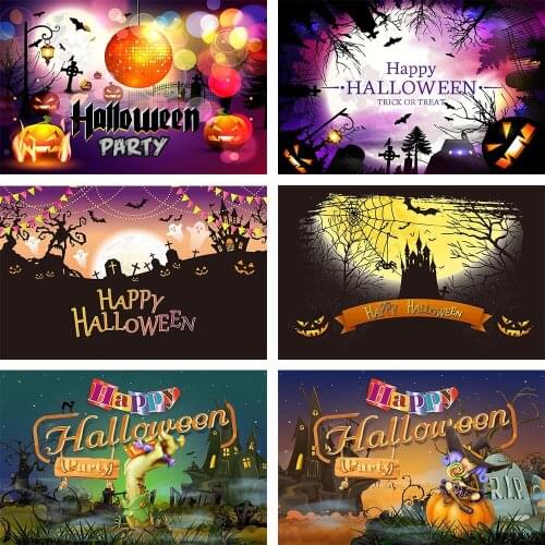 Avezano Halloween Backdrop Witch Tombstone Castle Pumpkin Lantern Moon Bat Baby Birthday Photography Background For Photo Studio
