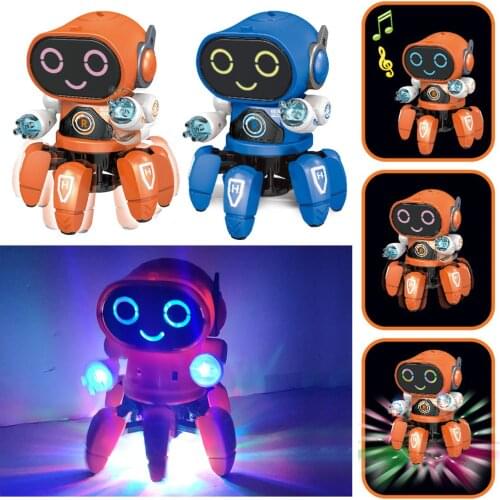 Besegad Cute Six-claw Fish Intelligent Induction Robot Electric Smart Dancing Robot Toy with Colorful Lights for Kids Robot Toys