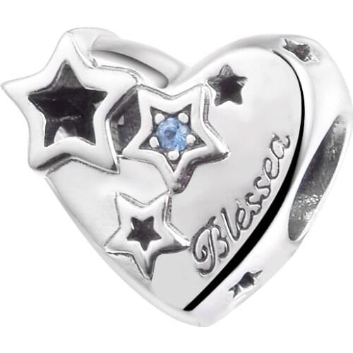 2021 New Fits Pandora Bracelet 925 Sterling Silver Thankful Heart & Stars Charms Beads for Jewelry Making Kralen Berloque