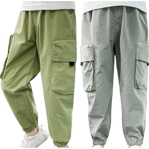 Summer Children Pants Fashion Kids Cargo Pants Boys Teenage Elastic Waist Loose Casual Sports Trousers Boys Jogger Pants 5-14Y