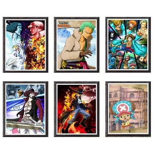 One Piece Poster Mihawk Zoro Kuzan Sabo Straw Hat Crew Wall Decorative Art Prints,8 X 10 Inches,Set of 6,No Frame