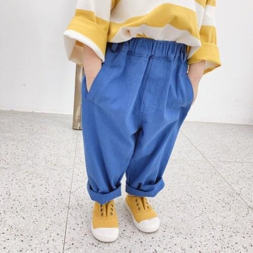 Childrens casual trousers 2019 new childrens pants cotton Korean boys and girls pants childrens casual trousers hem loose pan