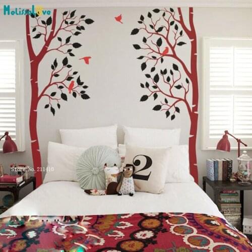 Twin Tree Wall Decals New Design Home Living Bedroom Custom Colors Flying Birds Decor Vinyl Art Family Murals YT4726
