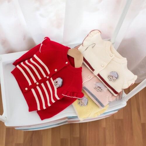 Autumn and Winter Childrens Sweater Girls Striped Cardigan Top 4-6y Kids Toddler Clothes Cute Knit Outerwear Coat Jacket