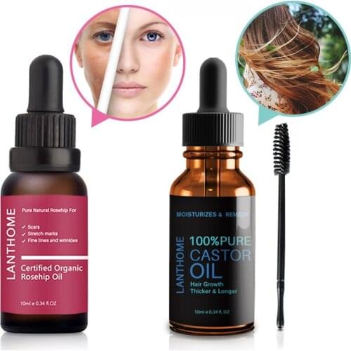 Lanthome Castor Oil Nourish Hair growth +certified organic rosehip Essential serum facial Oil Moisturizing anti wrinkle serum