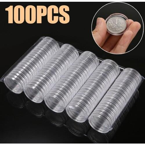 100Pcs/Set 27MM Collectible Coin Boxes Protective Acrylic Dust-proof Storage Capsules Round Protective Organizers for Award Cere