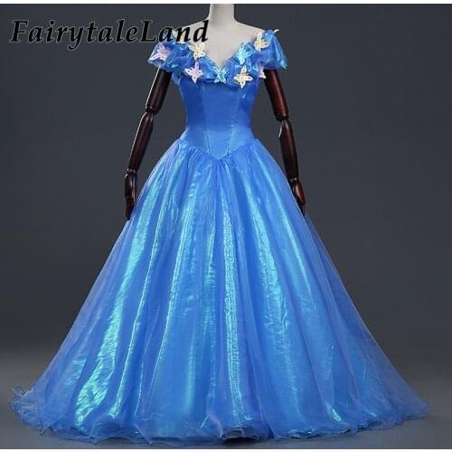 Halloween Cosplay Princess Costume Cartoon Wedding Party Ball Gown Lace up Skirt Butterfly Off Shoulder Blue Dress