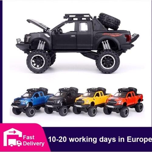 1:32 Ford Raptor F150 Alloy Diecast Car Model Toys Sound Light Toy Pickup Truck Pull Back Vehicle For Children