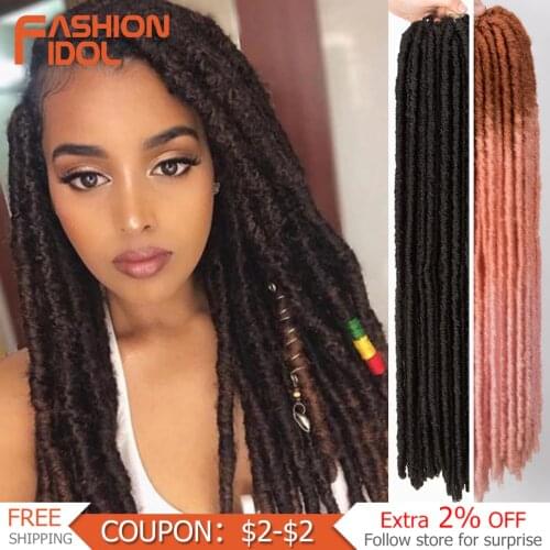 FASHION IDOL Soft Dreadlocks Crochet Braids Hair Synthetic Dread Hairstyle Ombre Brown Hair Faux Locs Braiding Hair Extensions