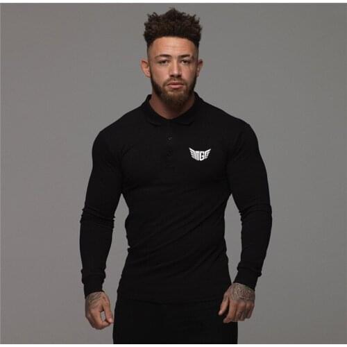 Mens Gym Fitness Polo Shirt Compression Skinny Bodybuilding shirt Muscle autumn Male Sports Workout Tee Tops Brand Clothing