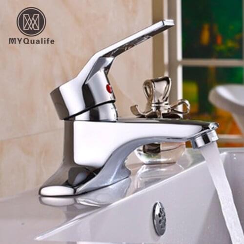MYQualife Modern Chrome Bathroom Basin Faucet Single Lever Spout Hot Cold Mixer Tap Deck Mounted Washing Vanity Sink Tap New Hot