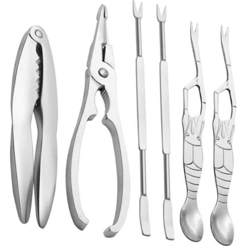 3/6pcs Seafood Set Scissors Needles Crab Leg Eating Kitchen Shellfish Nuts Shrimp Clamps Tools Eco-Friendly Clips Forks Suit
