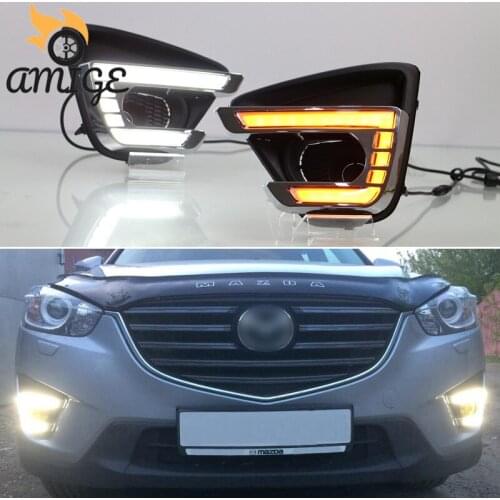 DNO LED Daytime Running Headlamps For Mazda CX-5 CX5 2013 2014 2015 2016 Daylights Yellow Turn Signal Car DRL Foglamp