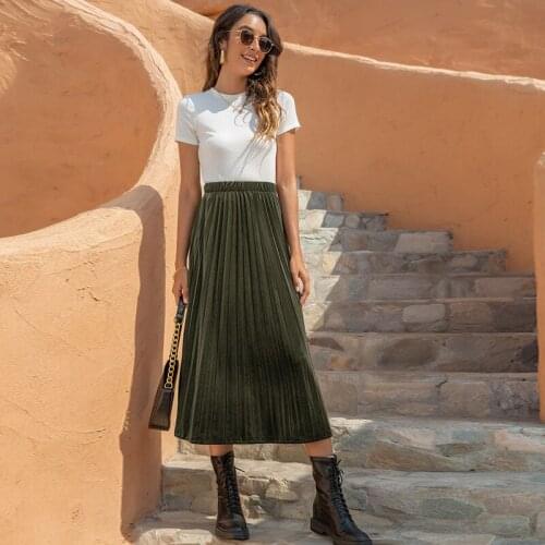 Spring Summer Office Wear White Black Long Skirt Vintage England Preppy Style Elastic Waist Basic Accordion Pleated Skirts