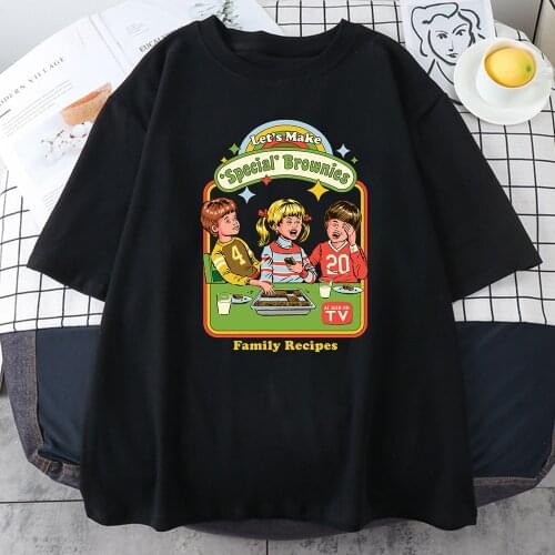 Let’s Make Brownies Print womens Tshirt Harajuku Comfortable Tshirt Retro Fit Branded Clothes Creative Big-size Female T Shirt