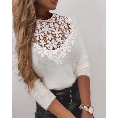 Womens Casual Eyelash Lace Sweater, Solid Color Long-sleeved Top, Tight High Neck Plush Blouse