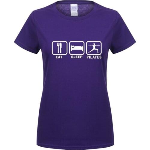 Women Tees Eat Sleep Pilates T Shirt Fashion Women Short Sleeve Cotton T-Shirt Summer Rounk Neck Cool Female Clothing Top OT-696