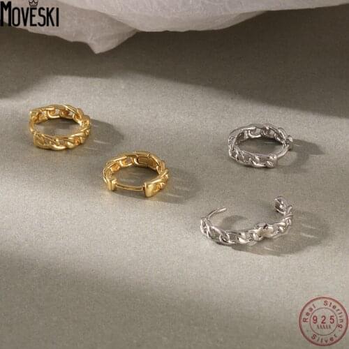 MOVESKI 925 Sterling Silver New Chain Circle Earrings Women Simple Retro Party Accessories