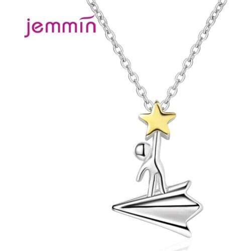 New Ins Hot Design 925 Sterling Silver Star Airplane Pattern Pendant Necklaces For Women Wedding Engagement Jewelry Gift