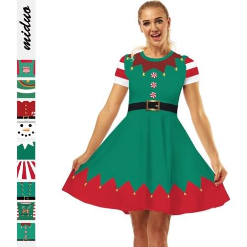 Santa Claus Costume Christmas Digital Print Womens Short-sleeved Dress European American Fashion Big Skirt Outfit Years Dress