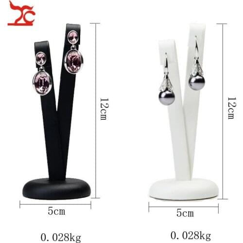 2PCS V Shape Display Stand White / Black PU Leather Earring Display Holder Rack Jewelry Organizer Showcase jewelry stand