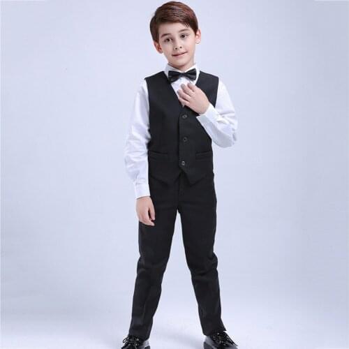Children Clothing suits Black Teenages Boys Suits Wedding Formal Children Sets 3pcs Sets Coat+Vest+Pants Tuxedo suits For 4-12T