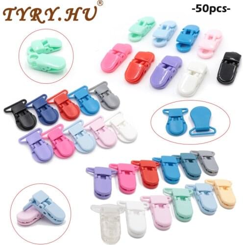 TYRY.HU 50PCS Baby Teething Plastic Clips Colorful Silicone Beads Chain Making Accessory Feeding Tools For Infant Pacifiers Clip