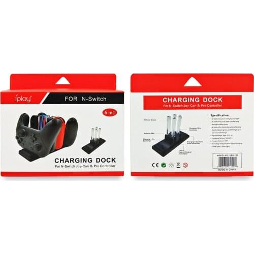 6 in 1 Joy-Con Pro Controller Charger Station with LED Indicator Nintend Switch Dual Pro Controller USB Charging Dock