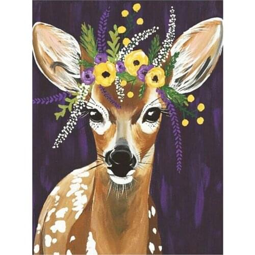 Diamond Full Round Diamond Painting Embroidery "Animals Wearing Garlands" Cross Stitch Cartoon Room Decor-Sika Deer
