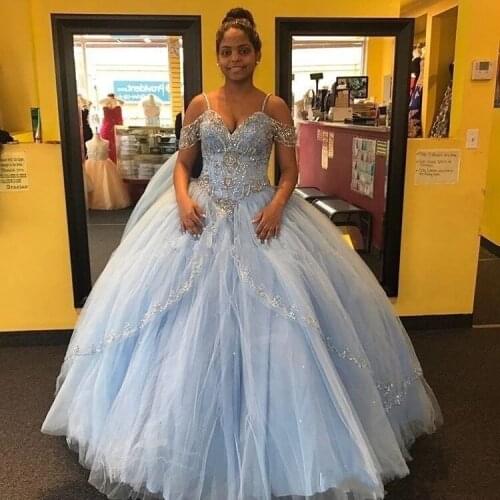 ANGELSBRIDEP Sweetheart Ball Gown Quinceanera Dresses Party Fashion Spaghetti Straps Crystal Formal Cinderella Birthday Gowns