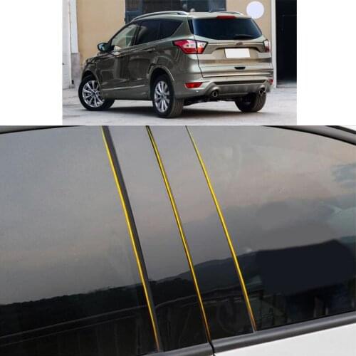 Car PC Material Pillar Post Cover Door Trim Window Piano Black Molding Sticker Plate 6pcs For Ford Kuga Escape 2013-2021
