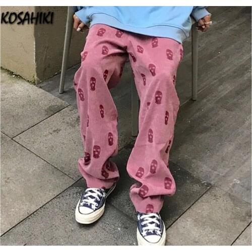 KOSAHIKI Summer Thin Corduroy Pants Streetwear Women Sweatpants High Waist Pants Ladies Pants Fashion Harajuku Streetwear Pants