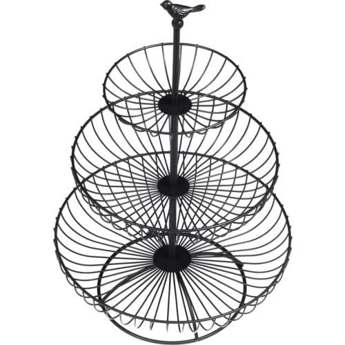 Household 3 Tier Fruit Plate Countertop Metal Fruit Basket Black Vintage Style Tray Stand Storage Basket