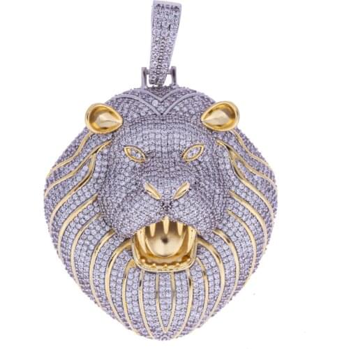Lion Pendant Hip Hop Iced Out Bling Necklace Rapper Jewelry Cubic Zirconia Gold Sliver