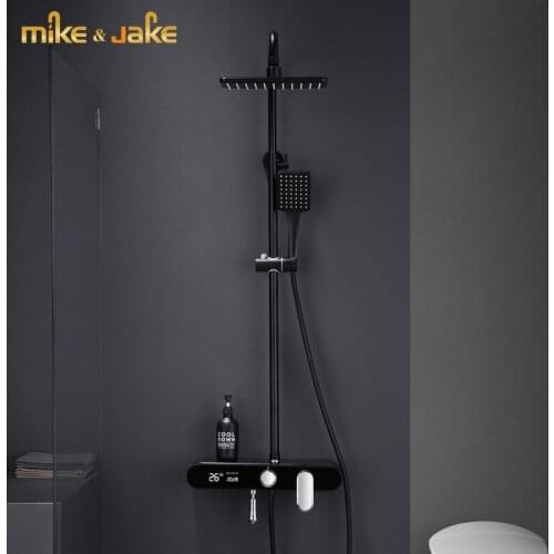 Digital black shower set with led bath mixer bath shower set black Bathtub faucet with display digital shower set MJ9879