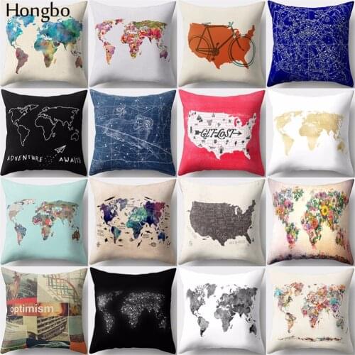 Hongbo 1 Pcs Vintage World Map Pattern Polyester Pillow Cover Cushion Cover Pillow Case Home Decor For Car Sofa