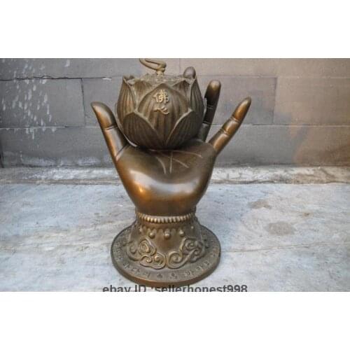 Chinese Copper Bronze Kwan-yin Bodhisattva Buddhism Hand incense burner Censer
